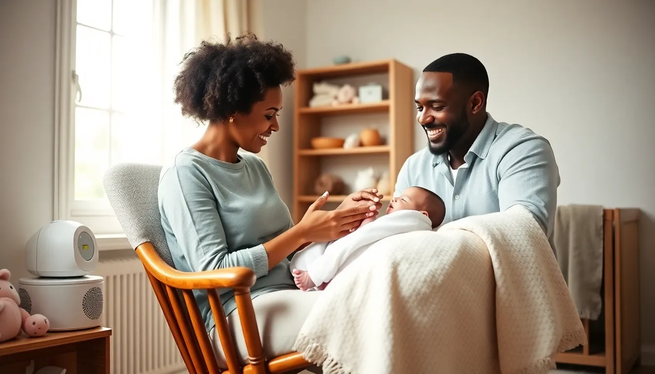 new parents bonding with their newborn in a cozy nursery.